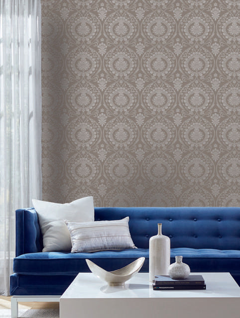 York Imperial Damask Beige/Silver Wallpaper
