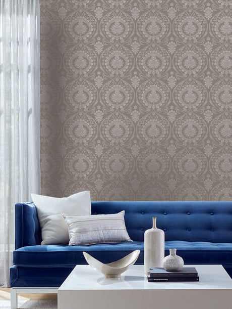 York Imperial Damask Beige/Silver Wallpaper