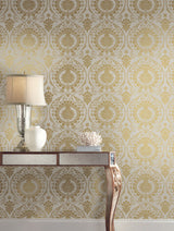 York Imperial Damask Off White/Gold Wallpaper