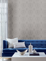 York Imperial Damask Gray/Silver Wallpaper
