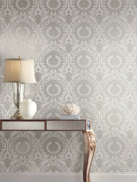 York Imperial Damask Gray/Silver Wallpaper