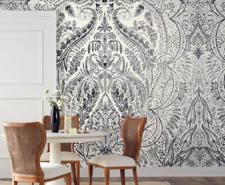 York Jaipur Paisley DamasMural Black/White Wallpaper