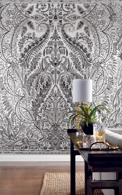 York Jaipur Paisley DamasMural Black/White Wallpaper