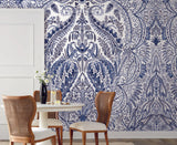 York Jaipur Paisley DamasMural Blue/White Wallpaper