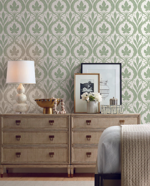 York Adirondack Damask Green/White Wallpaper