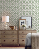 York Adirondack Damask Green/White Wallpaper
