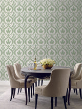 York Adirondack Damask Green/White Wallpaper