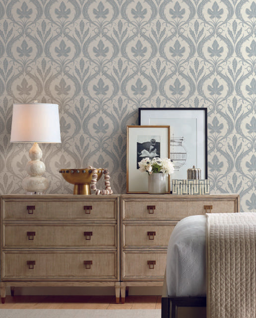 York Adirondack Damask Blue/Beige Wallpaper