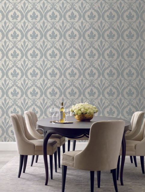 York Adirondack Damask Blue/Beige Wallpaper
