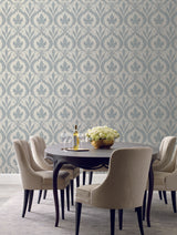 York Adirondack Damask Blue/Beige Wallpaper