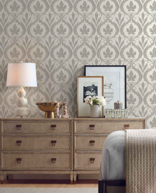 York Adirondack Damask Gray/Beige Wallpaper