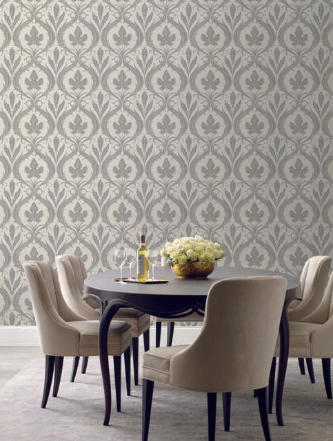York Adirondack Damask Gray/Beige Wallpaper