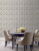 York Adirondack Damask Gray/Beige Wallpaper
