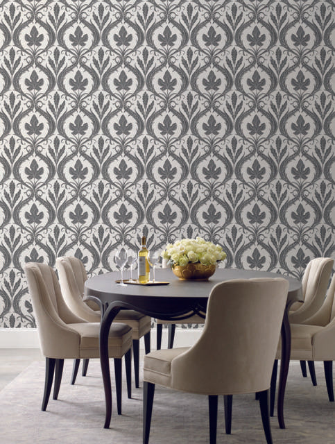 York Tudor Diamond Damask Black/White Wallpaper