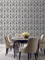 York Tudor Diamond Damask Black/White Wallpaper
