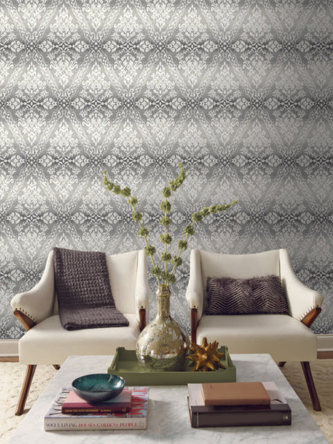York Tudor Diamond Damask Black Wallpaper