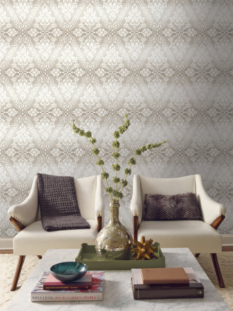 York Tudor Diamond Damask Off White Wallpaper