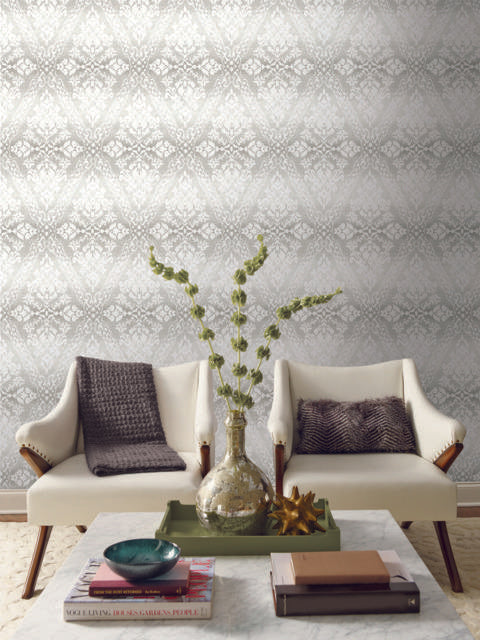 York Modern Ombre Damask Gray Wallpaper