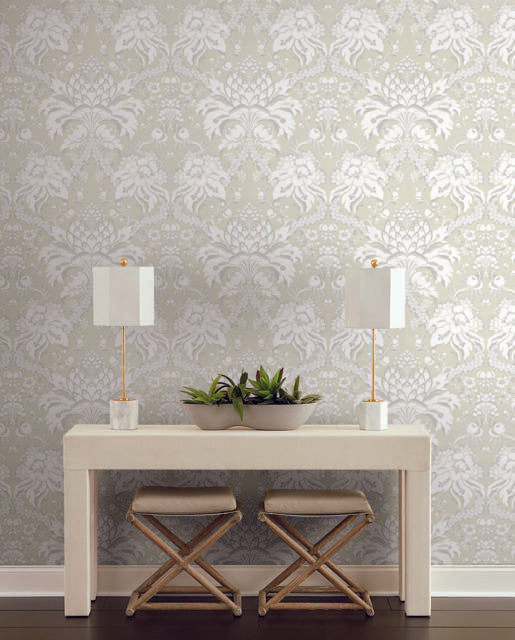 York Royal Fern Damask Beige/Gold Wallpaper