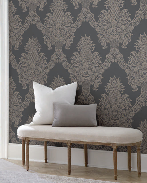York Pineapple Plantation Gray Wallpaper