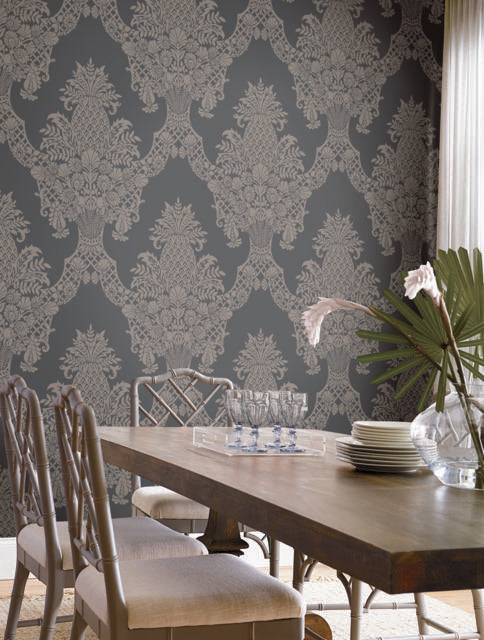 York Pineapple Plantation Gray Wallpaper