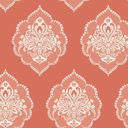 York Wallcoverings Signet Medallion Damask Coral Wallpaper