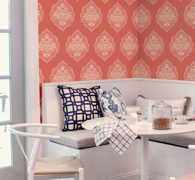 York Signet Medallion Dam Coral Wallpaper