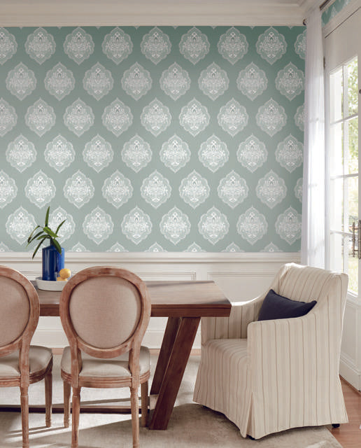 York Signet Medallion Dam Green Wallpaper