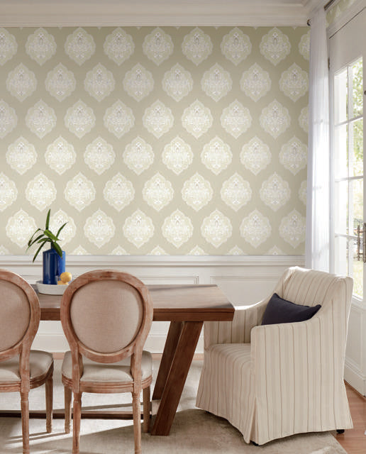 York Signet Medallion Dam Beige Wallpaper