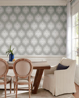 York Signet Medallion Dam Gray Wallpaper