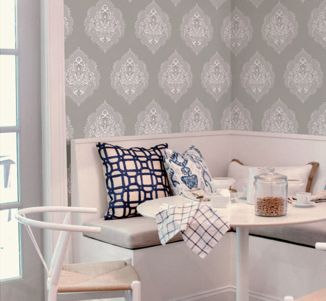 York Signet Medallion Dam Gray Wallpaper