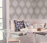 York Signet Medallion Dam Gray Wallpaper