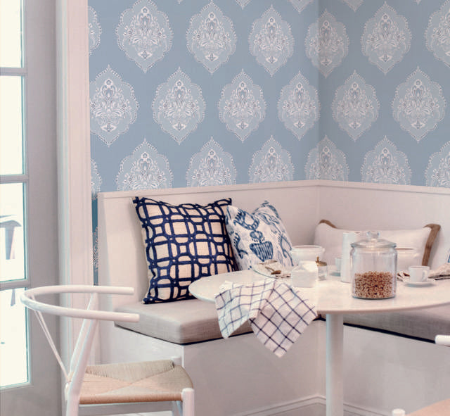 York Signet Medallion Dam Blue Wallpaper