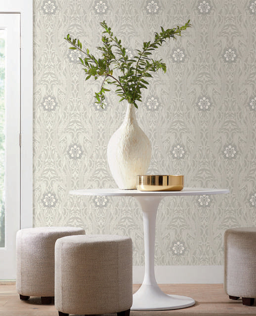 York Gatsby Damask Gray Wallpaper