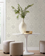 York Gatsby Damask Gray Wallpaper