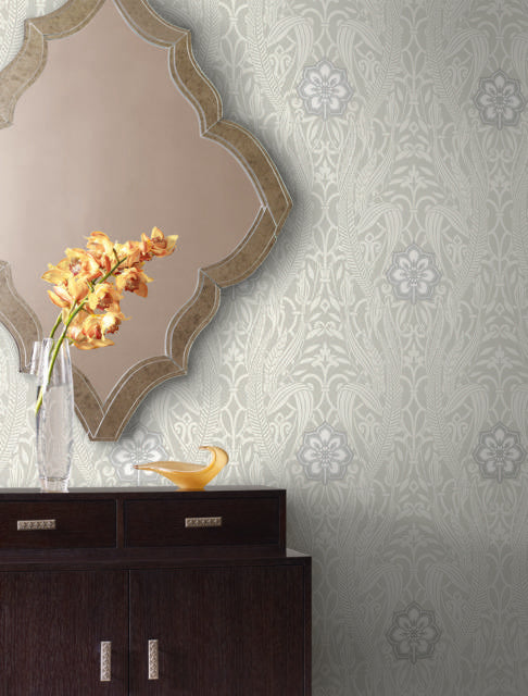 York Gatsby Damask Gray Wallpaper