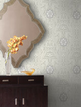 York Gatsby Damask Gray Wallpaper