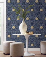 York Gatsby Damask Navy Wallpaper