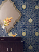 York Gatsby Damask Navy Wallpaper