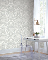 York Egret Damask Green Wallpaper