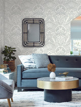 York Egret Damask Green Wallpaper