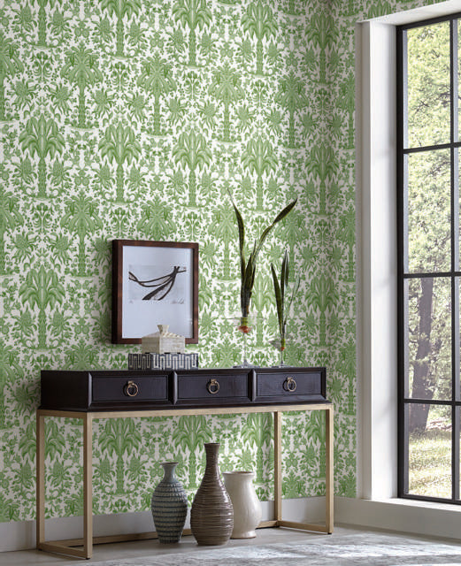 York Palmetto Palm Damask Green Wallpaper