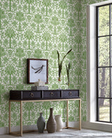 York Palmetto Palm Damask Green Wallpaper