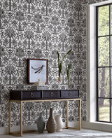 York Shell Damask Black Wallpaper
