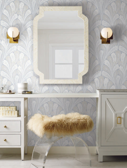 York Shell Damask Blue Wallpaper