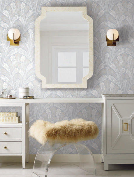York Shell Damask Blue Wallpaper