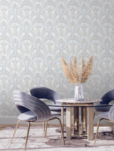 York Shell Damask Blue Wallpaper