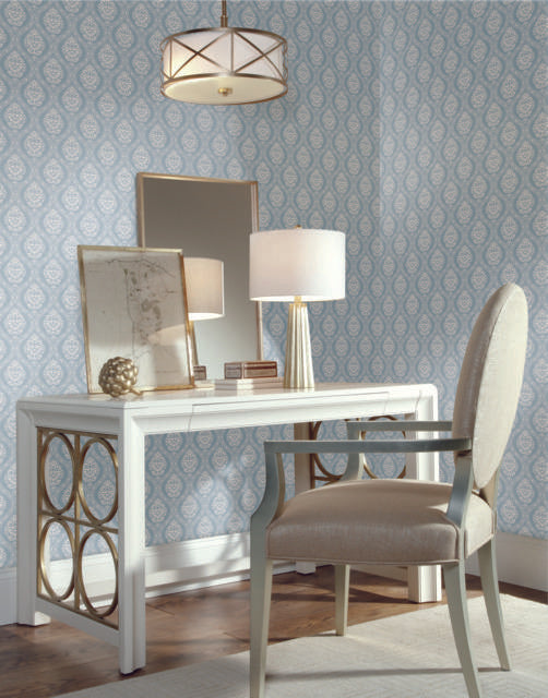 York Petite Ogee Blue Wallpaper