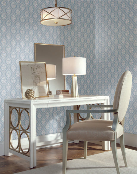 York Petite Ogee Blue Wallpaper