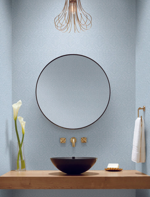 York Catherdral Damask Blue Wallpaper